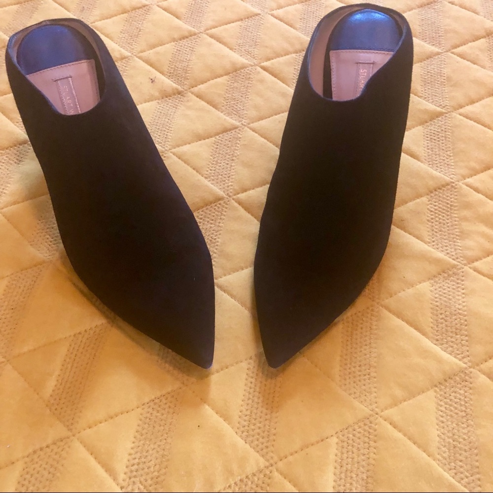 Stuart Weitzman BLACK Mira Suede Pointed Mule Pump